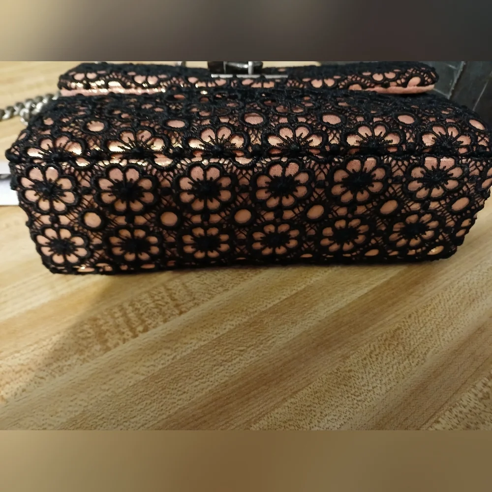 Kurt Geiger NWT Metallic with Black Crochet Overlay and Dustbag